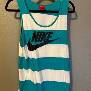 Nike Teal & White Striped Athletic Tank Top